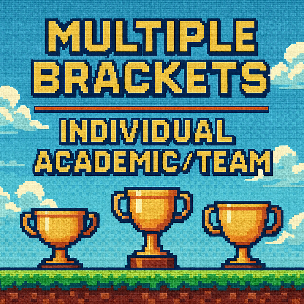 Individual, academic, and international team brackets!